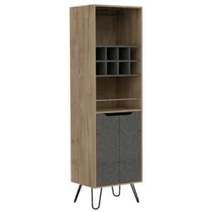 Marsett Tall Wooden Wine Cabinet In Bleached Pine And Grey - UK
