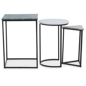 Mania Marble Top Nest Of 3 Tables With Black Metal Frame