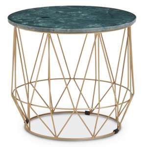 Mania Round Green Marble Top Side Table With Gold Base - UK
