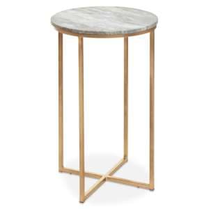Mania Round Natural Marble Top Side Table With Gold Frame - UK