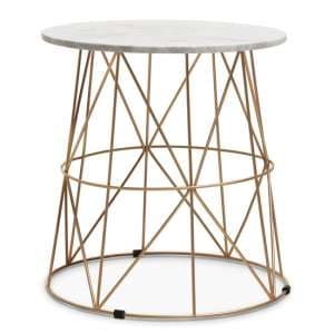Mania Round White Marble Top Side Table With Gold Base - UK