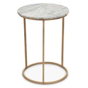 Mania Round White Marble Top Side Table With Gold Frame - UK