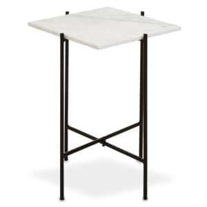 Mania Square White Marble Top Side Table With Black Frame - UK