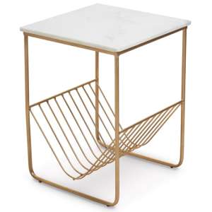 Mania Square White Marble Top Side Table With Gold Frame - UK