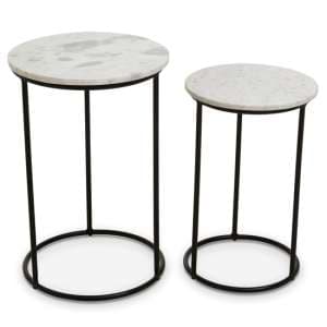 Mania White Marble Top Nest Of 2 Tables With Black Metal Frame
