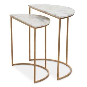 Mania White Marble Top Nest Of 2 Tables With Gold Metal Frame