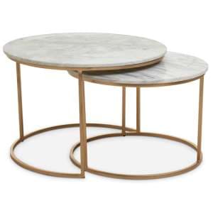 Mania White Marble Top Set Of 2 Coffee Tables With Gold Frame - UK