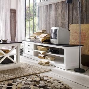 Allthorp Solid Wood TV Stand Large In White And Black Top - UK