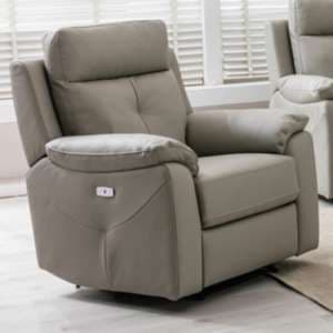 Manila Electric Leather Recliner 1 Seater Sofa In Moon - UK