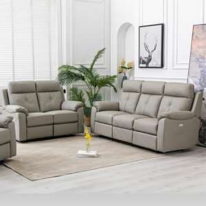 Manila Electric Leather Recliner 3+2 Sofa Set In Moon - UK