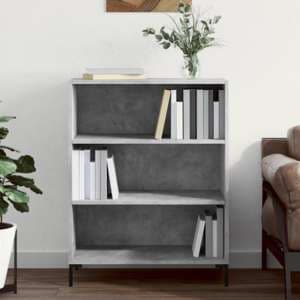 Manric Wooden Bookcase With 2 Shelves In Concrete Effect - UK