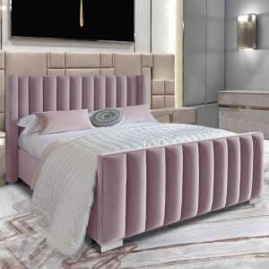 Mansfield Plush Velvet Upholstered Double Bed In Pink