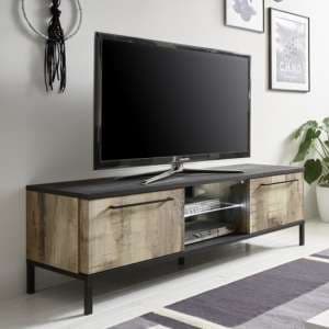 Manvos Wooden TV Stand In Black Oak And Pero With 2 Doors