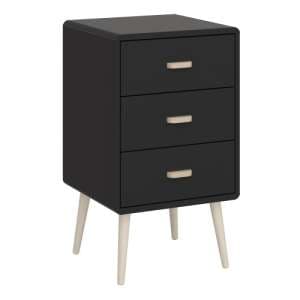 Marc Wooden Bedside Cabinet With 3 Drawers In Black - UK
