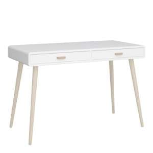 Marc Wooden Laptop Desk With 2 Drawers In Pure White
