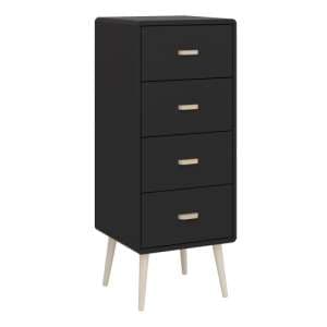 Marc Wooden Narrow Chest Of 4 Drawers In Black - UK