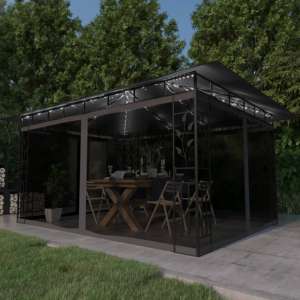 Marcel 4m x 3m Gazebo In Anthracite With Net And LED Lights - UK