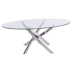 Marcel Oval Clear Glass Coffee Table With Chrome Legs - UK