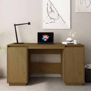 Marcel Solid Pine Wood Laptop Desk With 2 Door In Honey Brown - UK