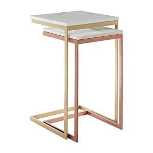 Maren Square White Marble Top Nest Of 2 Tables With Iron Frame
