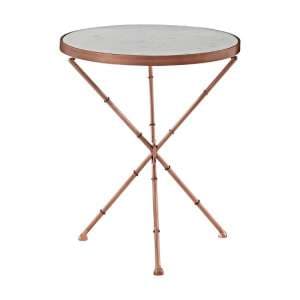Maren Round White Marble Top Side Table With Cross Copper Legs