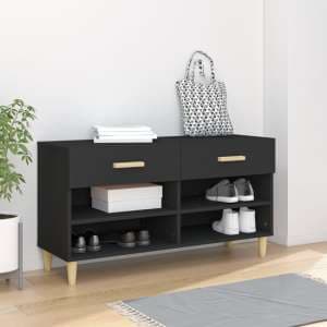 Marfa Wooden Shoe Storage Bench With 2 Drawers In Black - UK