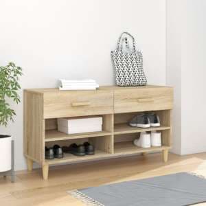 Marfa Wooden Shoe Storage Bench With 2 Drawers In Sonoma Oak - UK