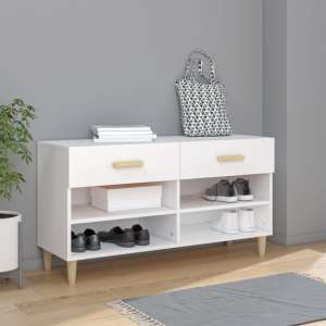 Marfa Wooden Shoe Storage Bench With 2 Drawers In White - UK