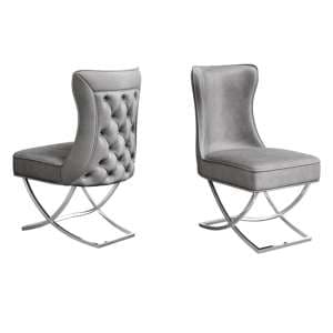 Madeley Silver Grey Velvet Fabric Dining Chairs In Pair
