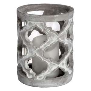 Mariana Small Stone Effect Patterned Candle Holder In Grey - UK