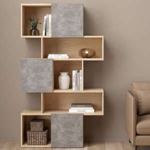 Maribor Bookcase 3 Doors In Jackson Hickory And Concrete Effect - UK