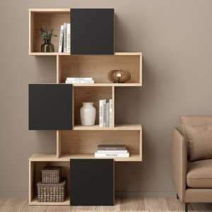 Maribor Wooden Bookcase 3 Doors In Jackson Hickory And Black - UK
