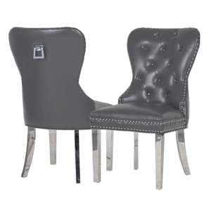 Marina Dark Grey Faux Leather Dining Chairs In Pair