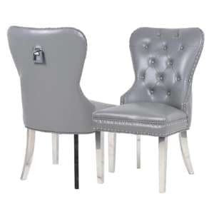 Marina Light Grey Faux Leather Dining Chairs In Pair