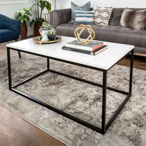 Marina Rectangular Wooden Coffee Table In White Marble Effect - UK