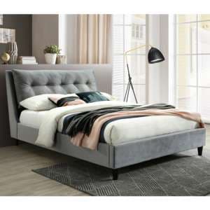 Marina Velvet Fabric Double Bed In Grey - UK