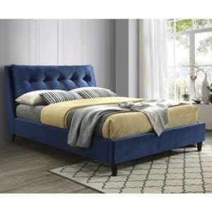 Marina Velvet Fabric King Size Bed In Blue - UK
