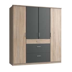 Marino Wooden Wardrobe Large In Oak Effect And Graphite