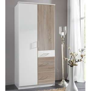Marino Wooden Wardrobe In White And Oak Effect With 2 Doors
