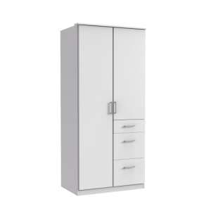 Marino Wooden Wardrobe In White With 2 Doors And 3 Drawers