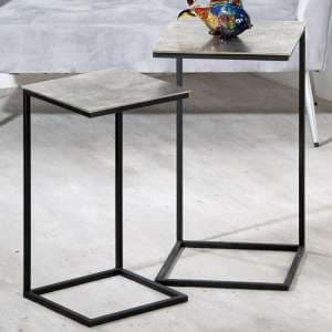 Marion Metal Set Of 2 Side Tables Costa In Silver And Black - UK