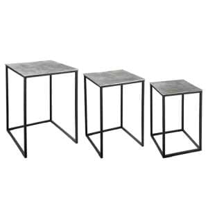 Marion Metal Set Of 3 Side Tables In Silver And Black - UK