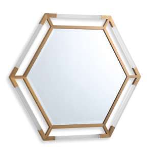 Marisa Hexagonal Wall Mirror In Gold Wooden Frame - UK
