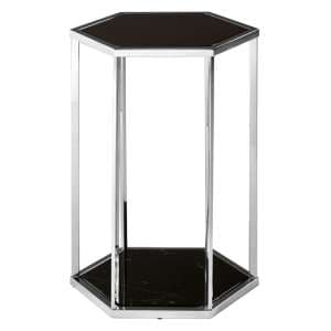 Markeb Black Marble End Table With Silver Stainless Steel Frame - UK