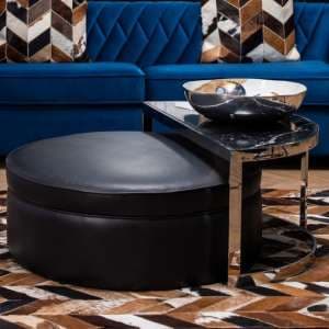 Markeb Black Marble Top Coffee Table With Faux Leather Stool - UK