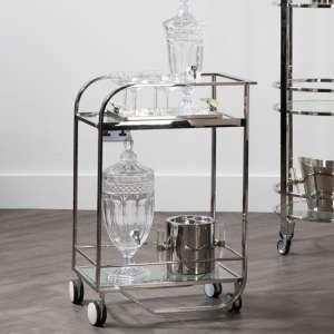 Markeb Clear Glass Shelves Drinks Trolley With Silver Frame