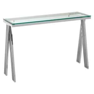 Markeb Clear Glass Top Console Table With Silver Steel Frame - UK
