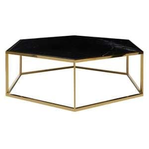 Markeb Hexagonal Black Marble Coffee Table With Gold Frame - UK