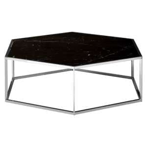 Markeb Hexagonal Black Marble Coffee Table With Silver Frame - UK