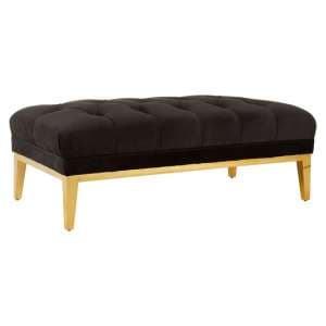 Markeb Upholstered Black Velvet Ottoman With Gold Base - UK